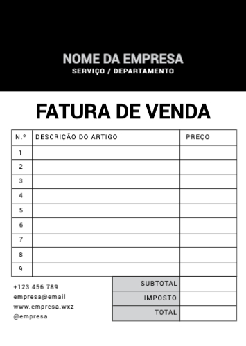 Fatura da Venda Frente