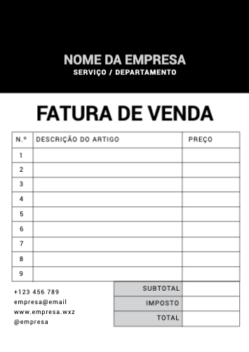 Fatura da Venda Frente