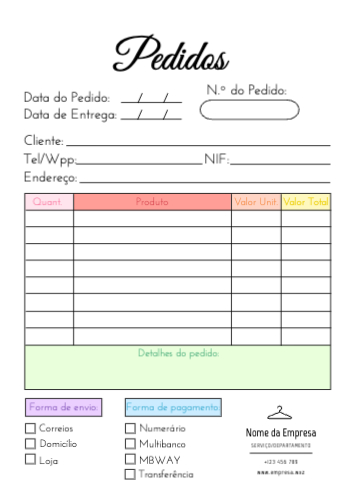 Pedidos para Envio Frente