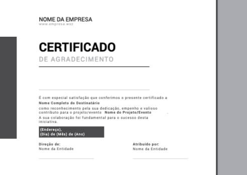 Certificado de Agradecimento