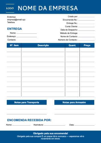 Formulário de entrega comercial Frente