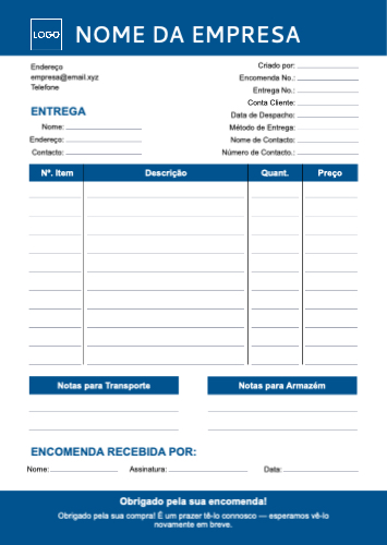 Formulário de entrega comercial Frente