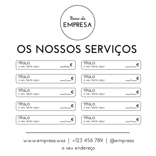 Layout simples com preço e serviços Frente