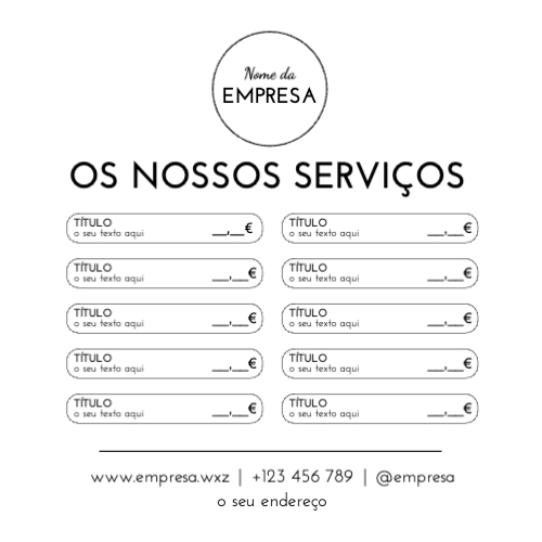 Layout simples com preço e serviços Frente