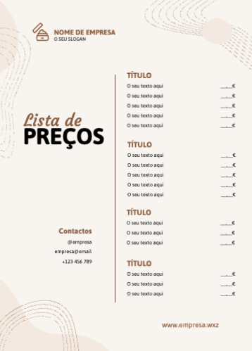 Lista de preços Frente