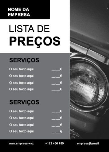 Lista de serviços e produtos Frente