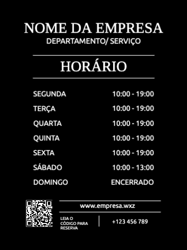 Horário de funcionamento e QR code moderno Frente