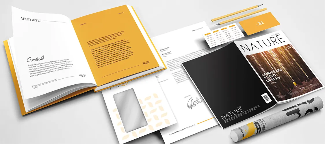 Materiais impressos para publicidade e escritório